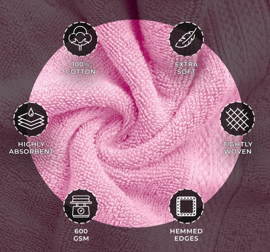 Pink Bath Towels, Pink Towel Set, 8pc