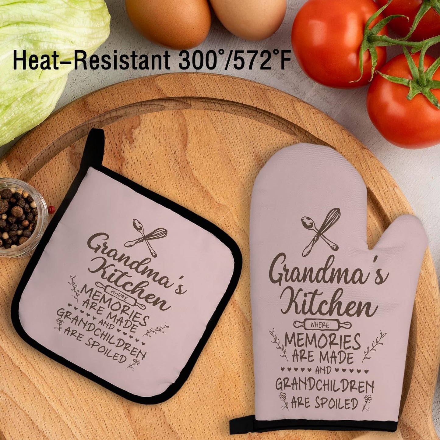 Grandma's Kitchen Oven Mitts and Pot Holders Sets, Grandma Oven Mittens - Kitchen Decor, Gifts for Gigi, Nana, Mimi, Mother's Day, Birthday