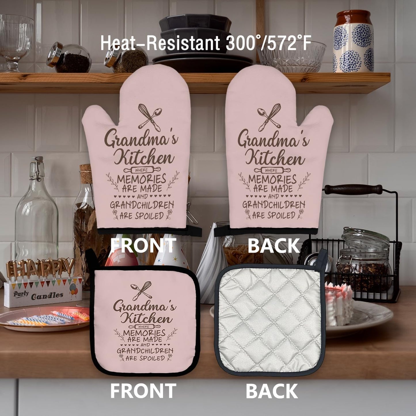 Grandma's Kitchen Oven Mitts and Pot Holders Sets, Grandma Oven Mittens - Kitchen Decor, Gifts for Gigi, Nana, Mimi, Mother's Day, Birthday