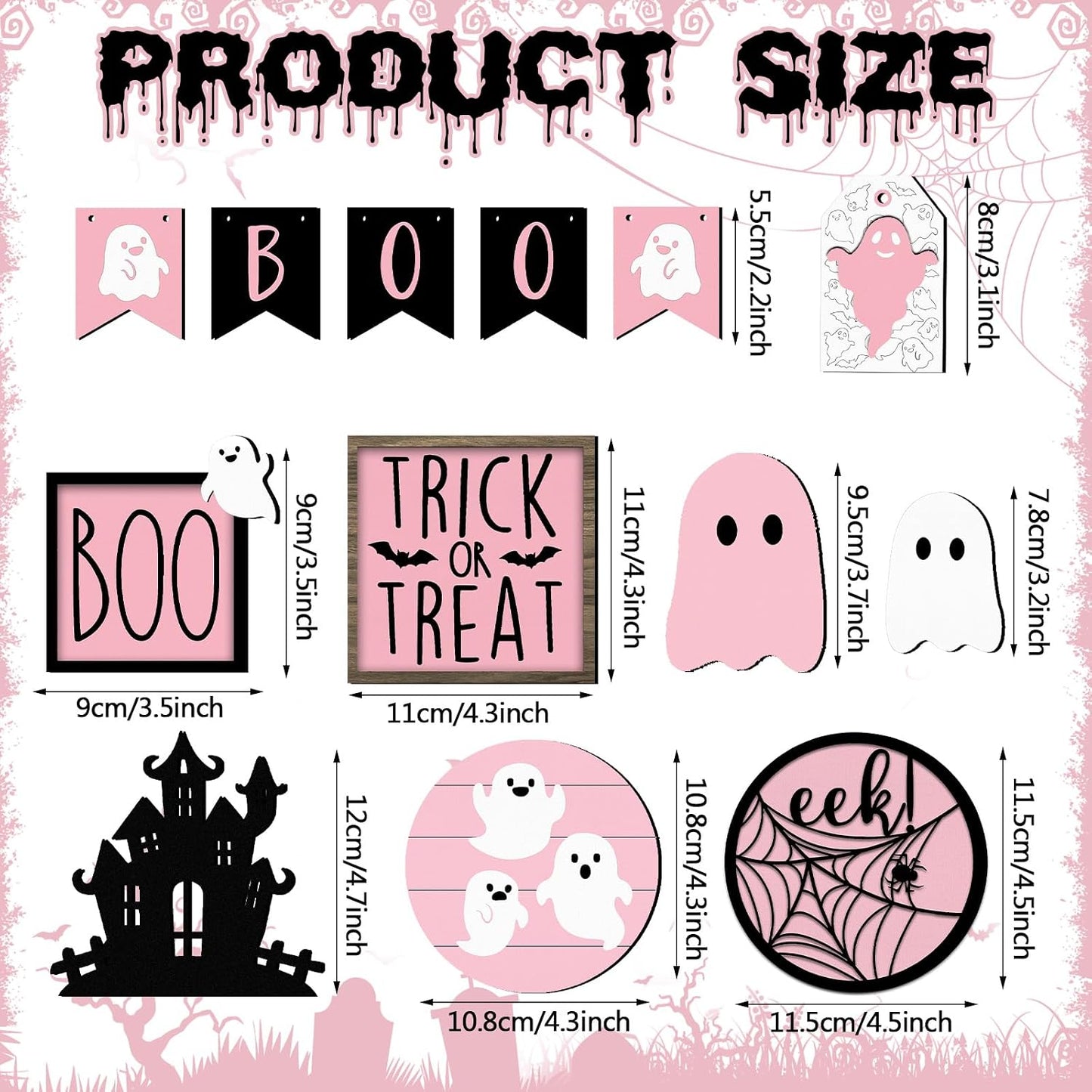 15 Pcs Pink Halloween Decor Ghost Tiered Tray Decor Set