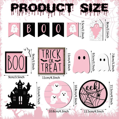 15 Pcs Pink Halloween Decor Ghost Tiered Tray Decor Set