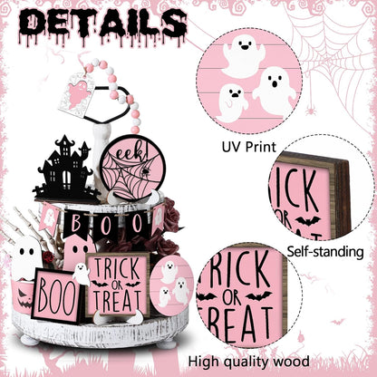15 Pcs Pink Halloween Decor Ghost Tiered Tray Decor Set