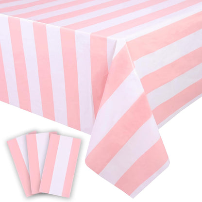 Kesfey Pink Striped Tablecloth Picnic Horizontal Stripe Table Cover 3 Packs