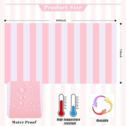 Kesfey Pink Striped Tablecloth Picnic Horizontal Stripe Table Cover 3 Packs