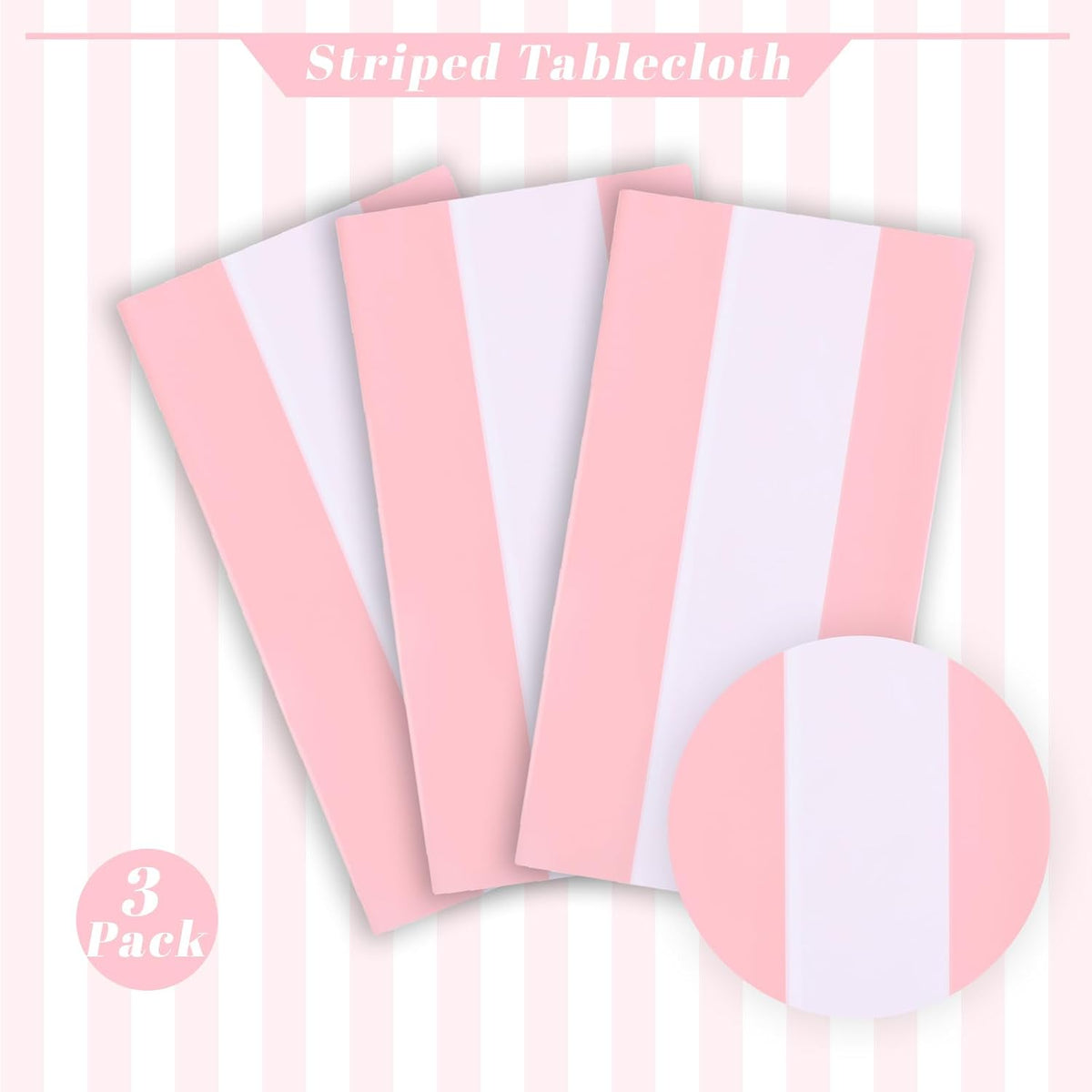 Kesfey Pink Striped Tablecloth Picnic Horizontal Stripe Table Cover 3 Packs