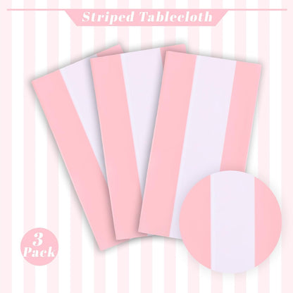 Kesfey Pink Striped Tablecloth Picnic Horizontal Stripe Table Cover 3 Packs