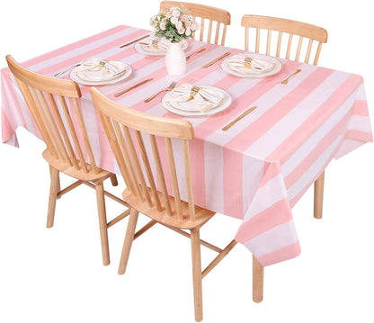 Kesfey Pink Striped Tablecloth Picnic Horizontal Stripe Table Cover 3 Packs