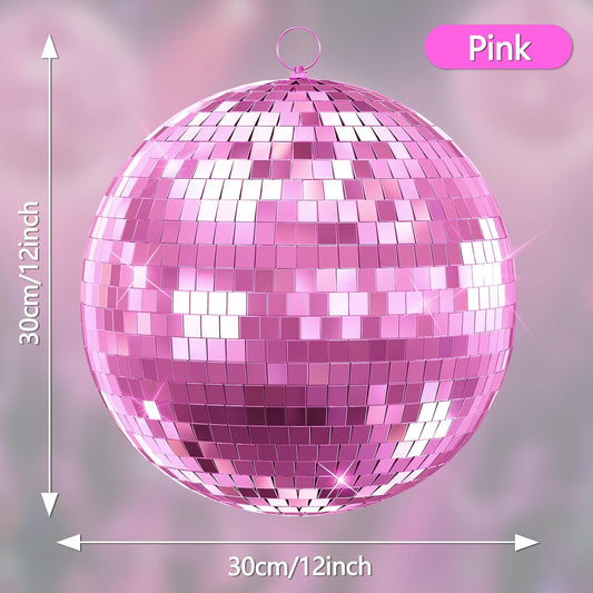 Disco Ball, 12" Cool and Fun Pink Hanging Party Mirror Disco Ball, Fun Party Home Bands Decorations for Ring, Reflects Light, Party Favor, Live Stage (Pink, 12Inch)