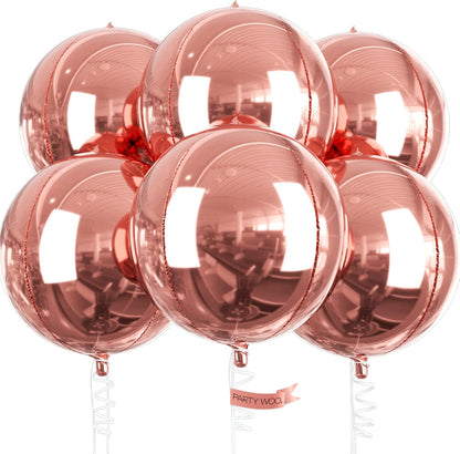 Rose Gold Foil Balloons 6pcs Large Round Giant Jumbo 4D Balloons
