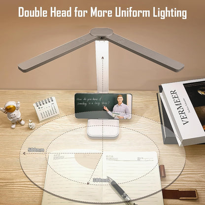 LED Double Head Desk Lamp, Rechargeable Portable Table Lamp, Adjustable Light Color and Brightness, USB Powered, LED Light for Work, Reading, Emergency (Pink)