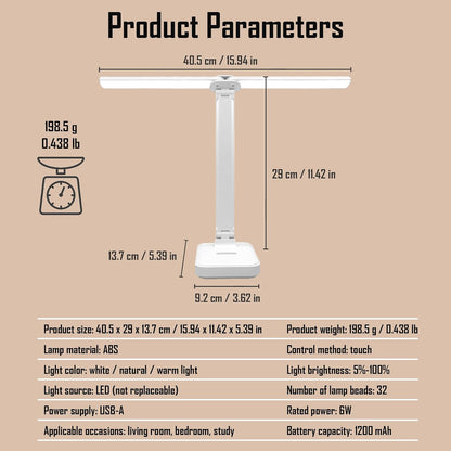 LED Double Head Desk Lamp, Rechargeable Portable Table Lamp, Adjustable Light Color and Brightness, USB Powered, LED Light for Work, Reading, Emergency (Pink)