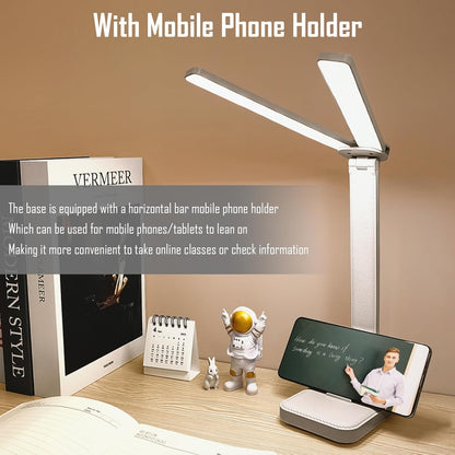 LED Double Head Desk Lamp, Rechargeable Portable Table Lamp, Adjustable Light Color and Brightness, USB Powered, LED Light for Work, Reading, Emergency (Pink)
