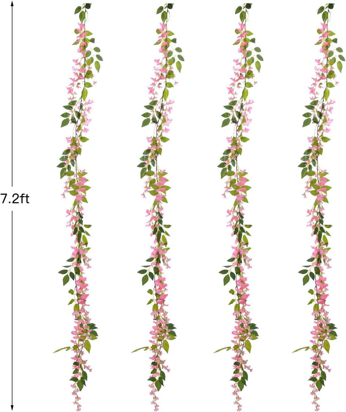 Wisteria Artificial Flowers Garland, 4 Pcs Total 28.8ft Artificial Wisteria Vine Silk Hanging Flower for Home Garden Outdoor Ceremony Wedding Arch Floral Decor (Pink)
