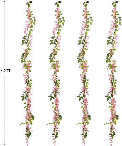 Wisteria Artificial Flowers Garland, 4 Pcs Total 28.8ft Artificial Wisteria Vine Silk Hanging Flower for Home Garden Outdoor Ceremony Wedding Arch Floral Decor (Pink)