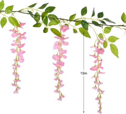 Wisteria Artificial Flowers Garland, 4 Pcs Total 28.8ft Artificial Wisteria Vine Silk Hanging Flower for Home Garden Outdoor Ceremony Wedding Arch Floral Decor (Pink)
