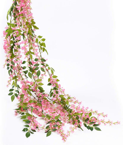Wisteria Artificial Flowers Garland, 4 Pcs Total 28.8ft Artificial Wisteria Vine Silk Hanging Flower for Home Garden Outdoor Ceremony Wedding Arch Floral Decor (Pink)