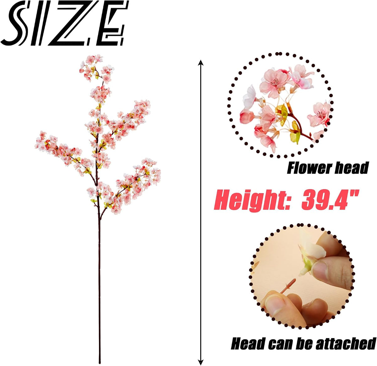 Artificial Cherry Blossom Branches Silk 39 Inch Faux Cherry Flowers Peach Tall Stems for Home Wedding Bedroom Table Japanese Real Touch Vase Decoration(3Pcs,Pink)