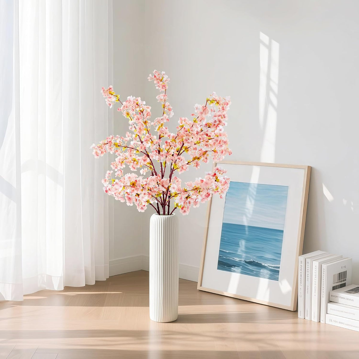 Artificial Cherry Blossom Branches Silk 39 Inch Faux Cherry Flowers Peach Tall Stems for Home Wedding Bedroom Table Japanese Real Touch Vase Decoration(3Pcs,Pink)