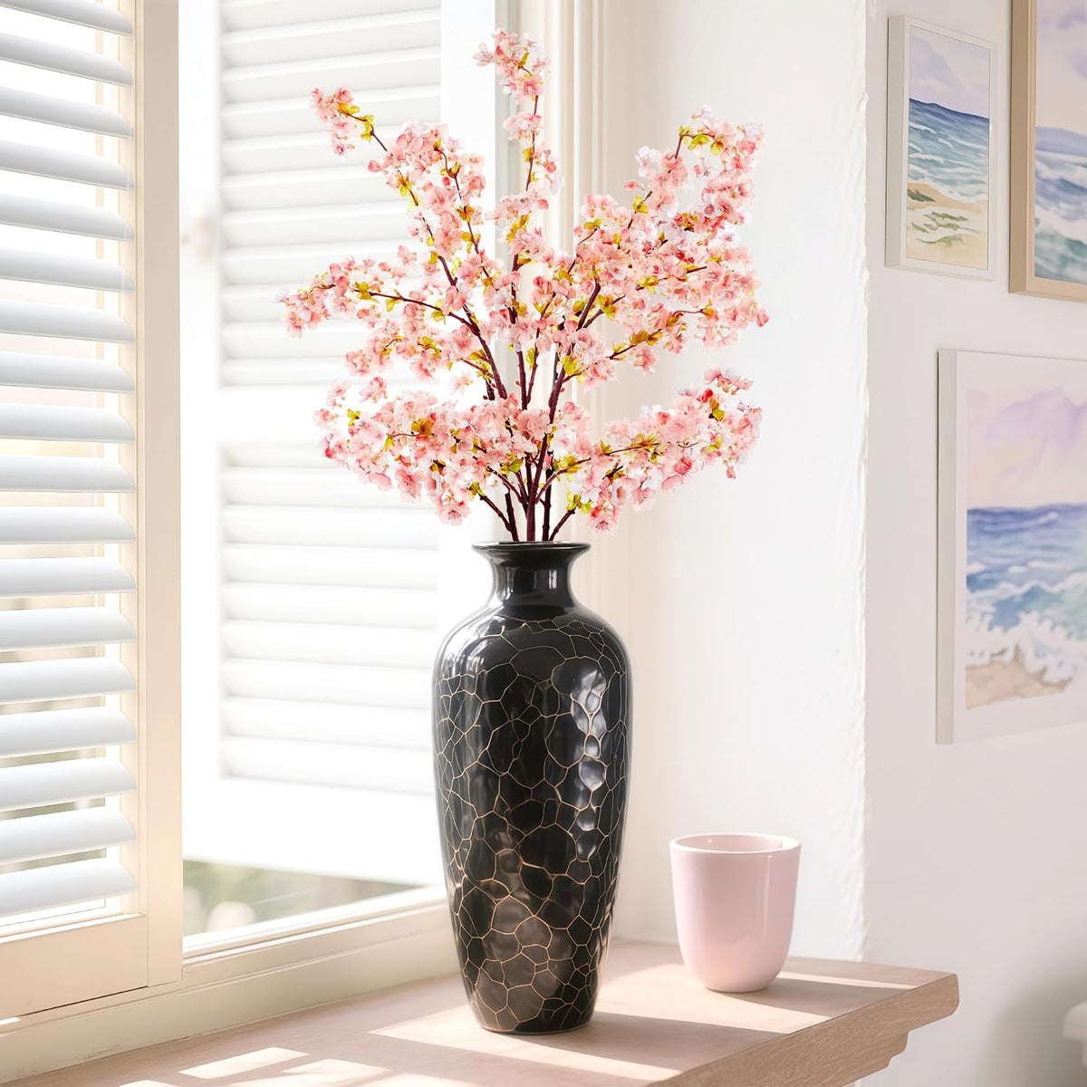 Artificial Cherry Blossom Branches Silk 39 Inch Faux Cherry Flowers Peach Tall Stems for Home Wedding Bedroom Table Japanese Real Touch Vase Decoration(3Pcs,Pink)