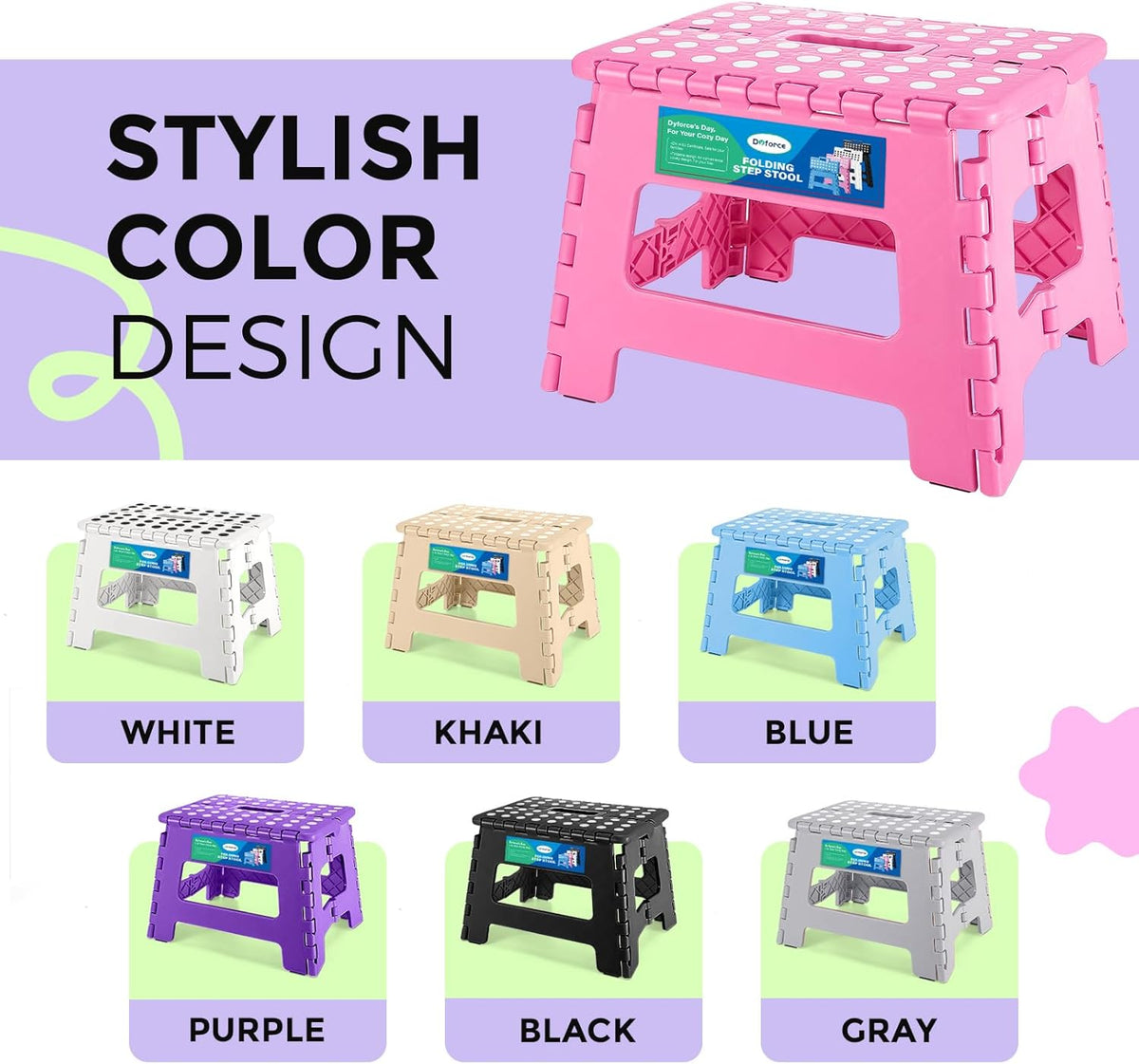 Dyforce Kids Step Stool 9 Inch, 300lbs Folding Step Stool for Toddler