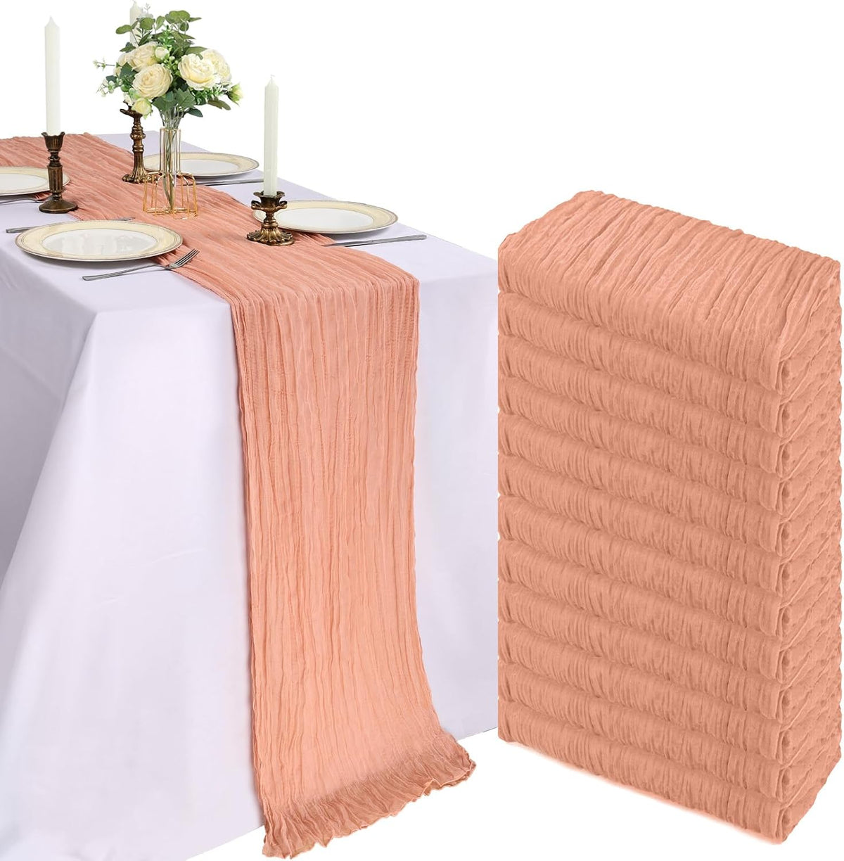12 Pack 10Ft Peach Cheesecloth Table Runner 23 x 120 Inch
