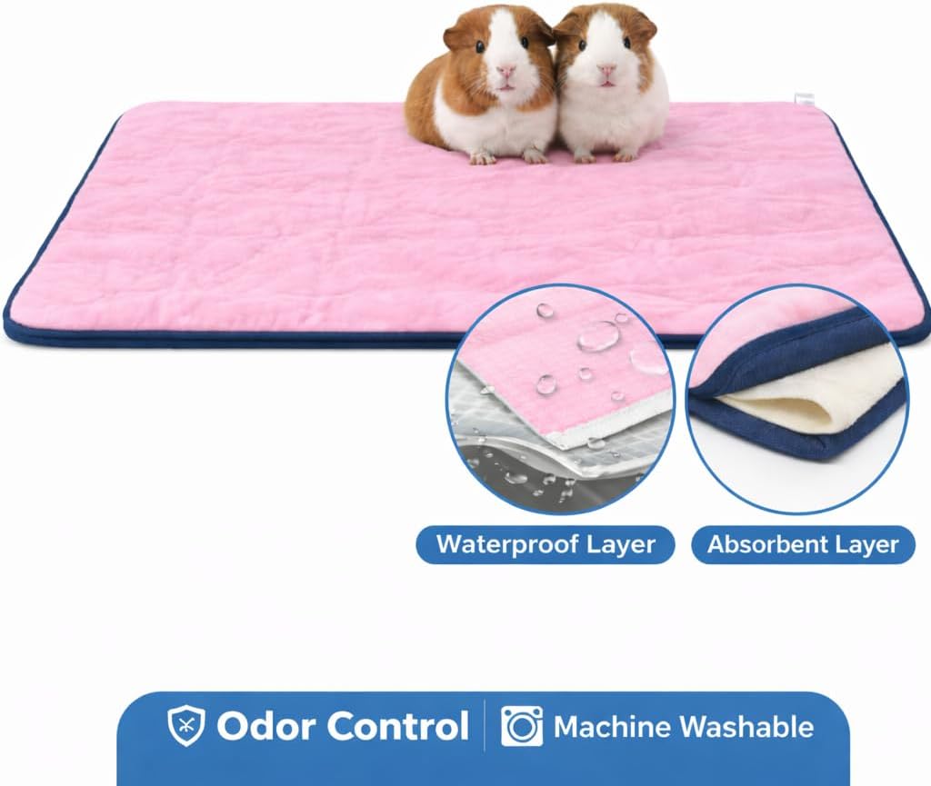 Reusable Guinea Pig C&C Cage Liner – Pink Fleece Bedding with Absorbent Core & Waterproof Bottom – Fits C&C 2x4 Guinea Pig Cages – Ideal for Small Animal Homes (Pink, 2X4 C&C)