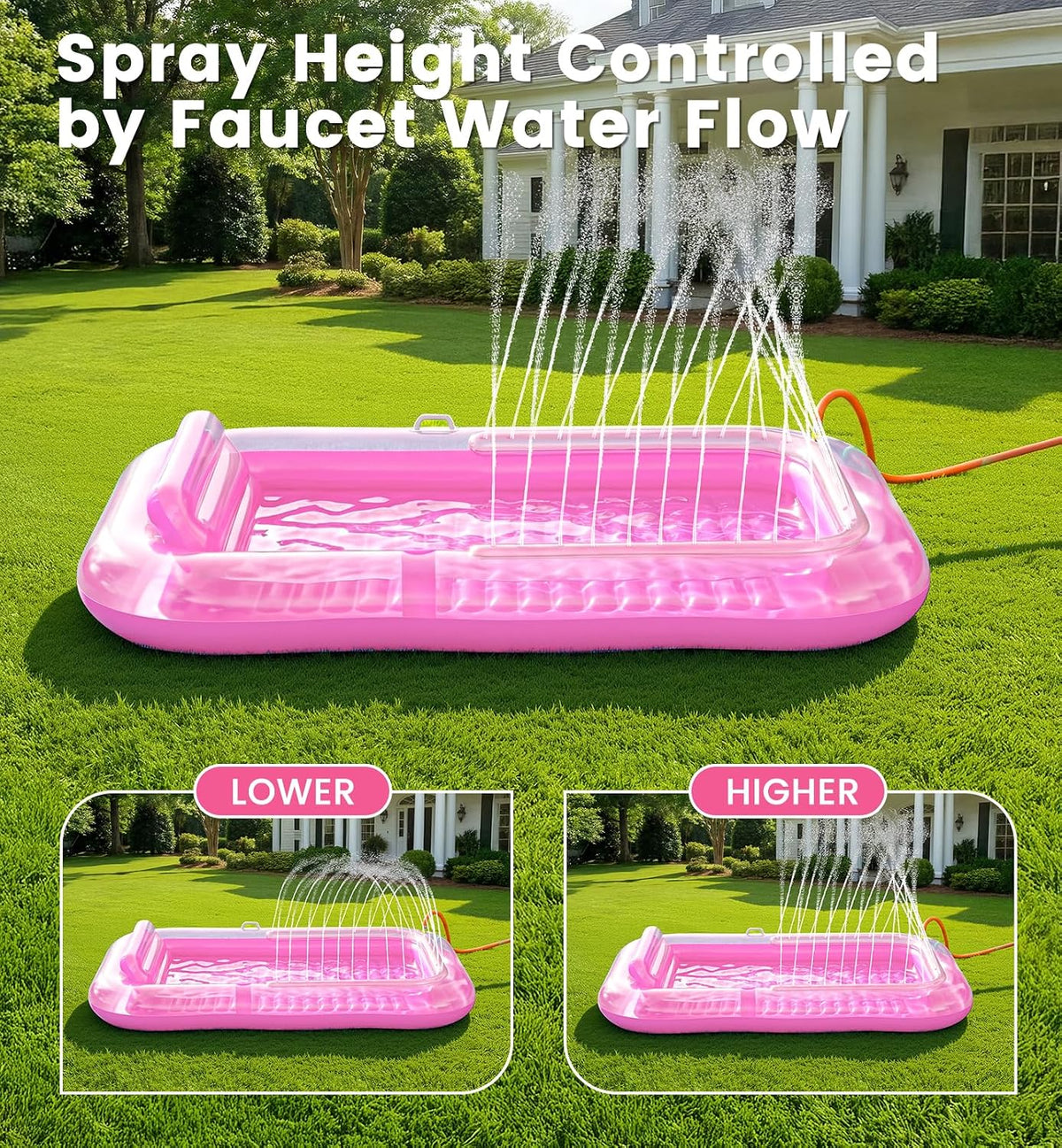 Inflatable Tanning Pool Lounger Float with Sprinkler, 77" x 48" XL Tanning Pool for Adults with Pillow & Cup Holder, 6 in 1 Suntan Tub Sunbathing Bed Pool Floats Adult for Backyard, Beach & Lake