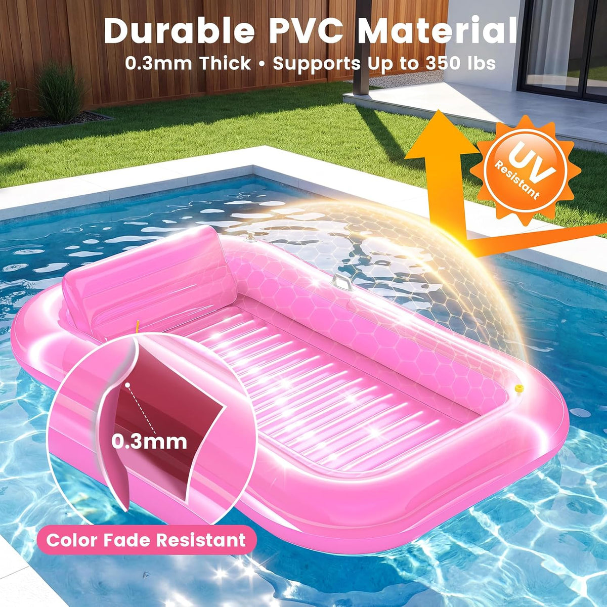 Inflatable Tanning Pool Lounger Float with Sprinkler, 77" x 48" XL Tanning Pool for Adults with Pillow & Cup Holder, 6 in 1 Suntan Tub Sunbathing Bed Pool Floats Adult for Backyard, Beach & Lake