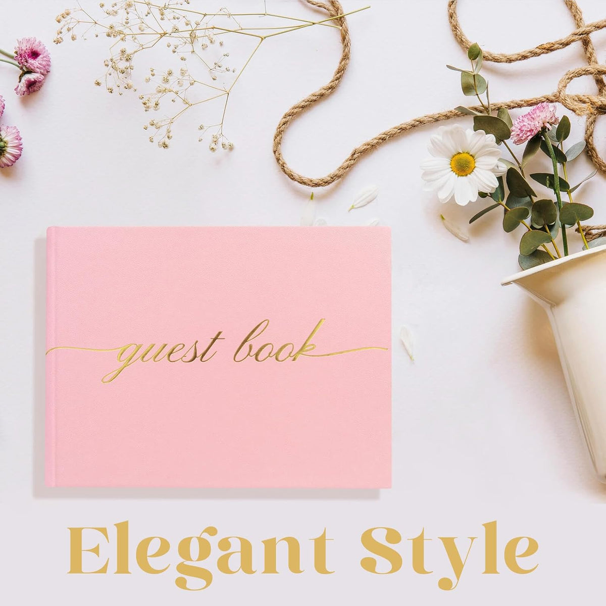 Elegant Wedding Guest Book - Perfect for Wedding Receptions, Baby Showers, Birthdays and Special Events - Polaroid Guest Book with 110 Lined Pages for Sign-in and Photos -Hardcover (Pink)