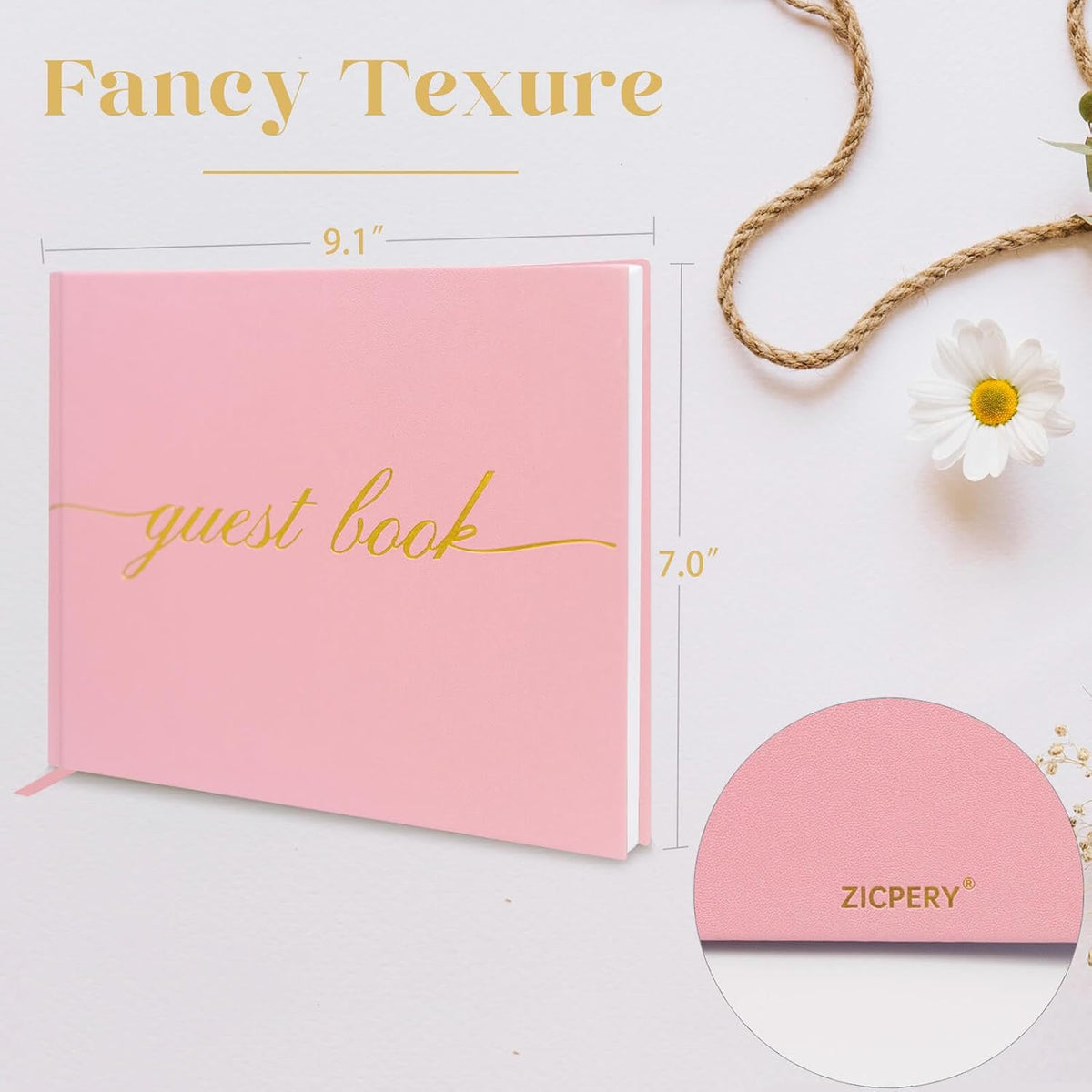 Elegant Wedding Guest Book - Perfect for Wedding Receptions, Baby Showers, Birthdays and Special Events - Polaroid Guest Book with 110 Lined Pages for Sign-in and Photos -Hardcover (Pink)
