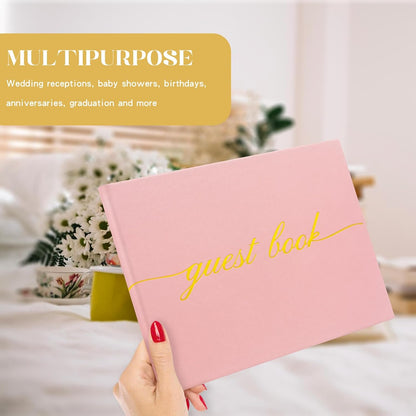 Elegant Wedding Guest Book - Perfect for Wedding Receptions, Baby Showers, Birthdays and Special Events - Polaroid Guest Book with 110 Lined Pages for Sign-in and Photos -Hardcover (Pink)