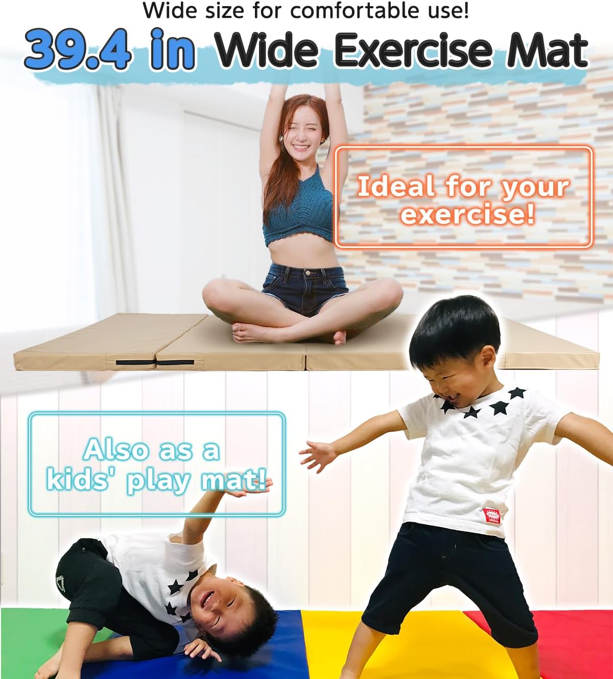 Gymnastics Mat Folding Stretch Mats 71"x39"x2" Exercise Muscle Training Children Play Horizontal Bar Mat Yoga Sports Soundproof Home Use
