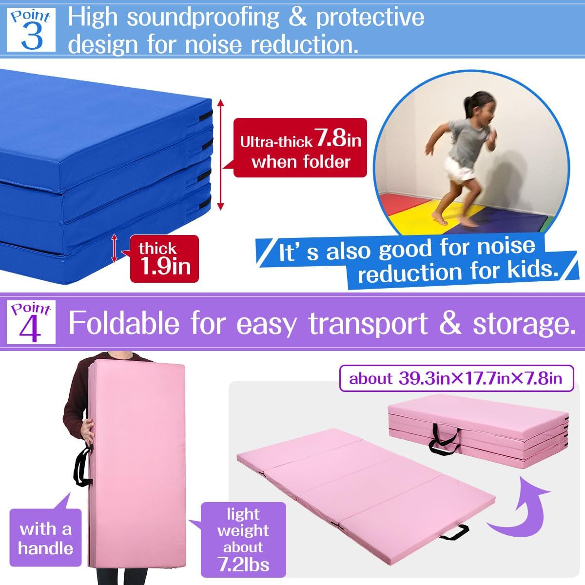Gymnastics Mat Folding Stretch Mats 71"x39"x2" Exercise Muscle Training Children Play Horizontal Bar Mat Yoga Sports Soundproof Home Use
