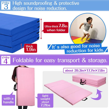Gymnastics Mat Folding Stretch Mats 71"x39"x2" Exercise Muscle Training Children Play Horizontal Bar Mat Yoga Sports Soundproof Home Use