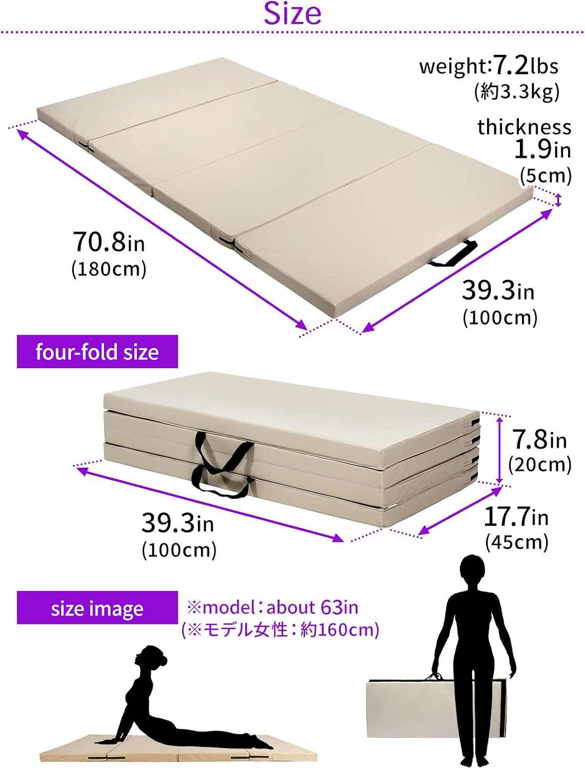 Gymnastics Mat Folding Stretch Mats 71"x39"x2" Exercise Muscle Training Children Play Horizontal Bar Mat Yoga Sports Soundproof Home Use