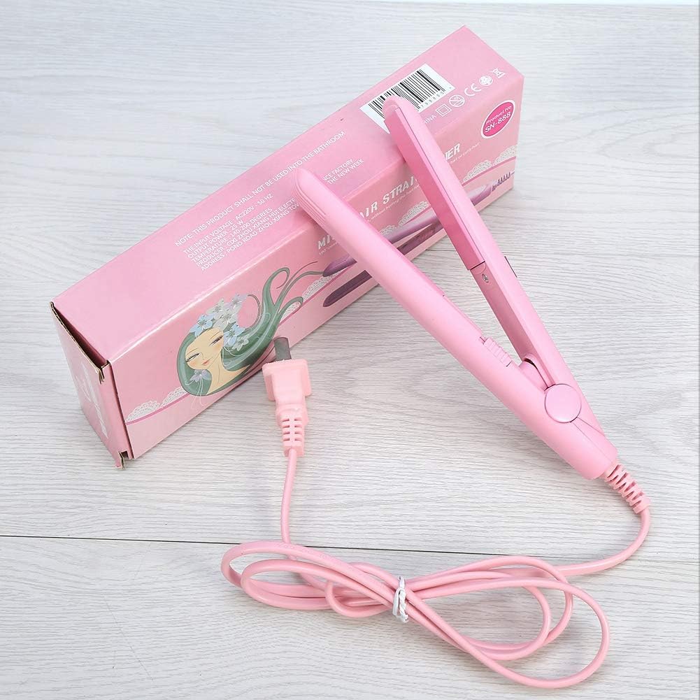 Mini Hair Straightener, 2 in 1 Mini Hair Straightener Ceramic Tourmaline Plate Beauty Flat Iron Heating Curler, Hair Straightening Irons(US Plug-Pink)