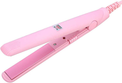 Mini Hair Straightener, 2 in 1 Mini Hair Straightener Ceramic Tourmaline Plate Beauty Flat Iron Heating Curler, Hair Straightening Irons(US Plug-Pink)