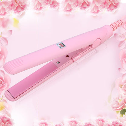 Mini Hair Straightener, 2 in 1 Mini Hair Straightener Ceramic Tourmaline Plate Beauty Flat Iron Heating Curler, Hair Straightening Irons(US Plug-Pink)