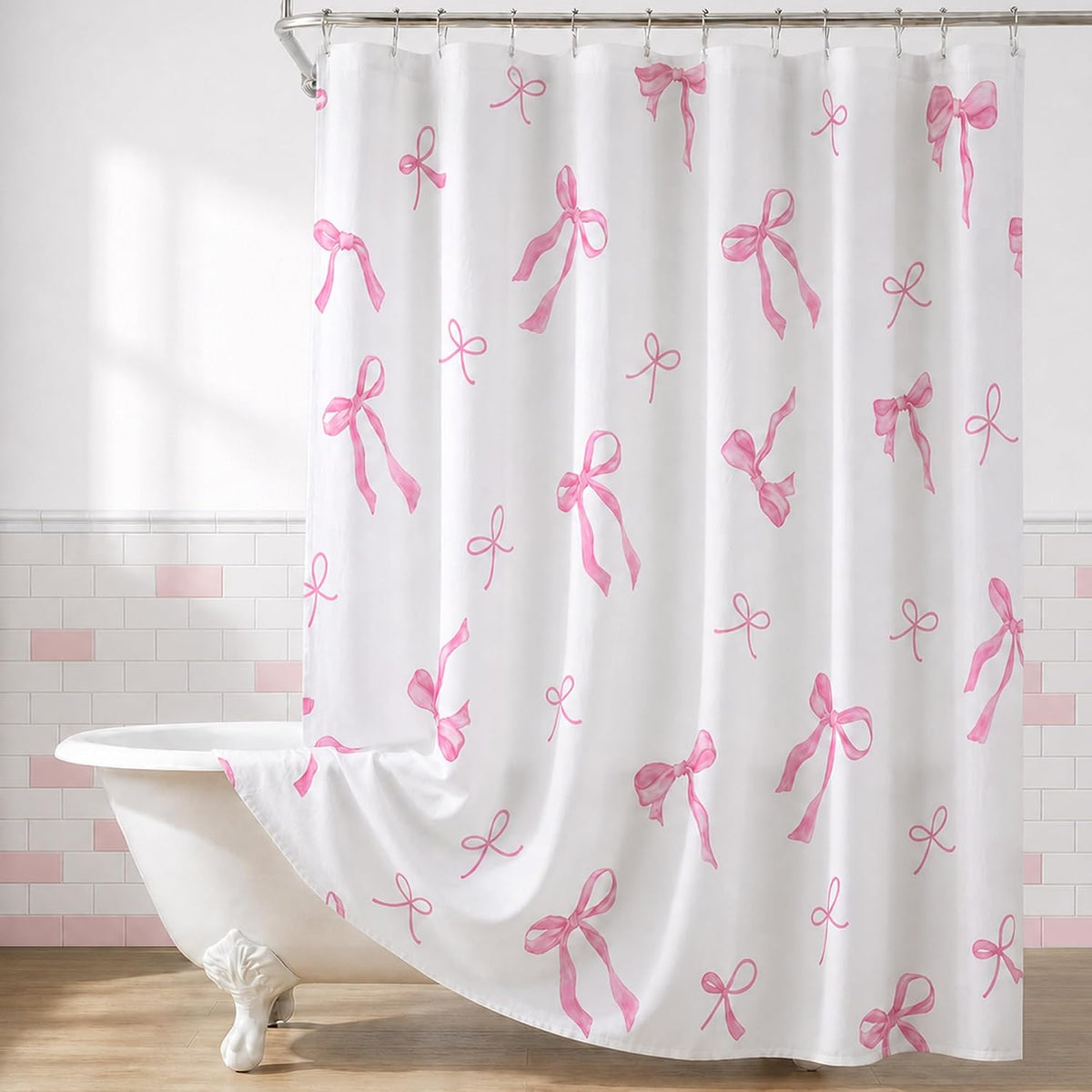 Pink Bow Shower Curtain, Girly Bathroom Decor 72 x 72 inch