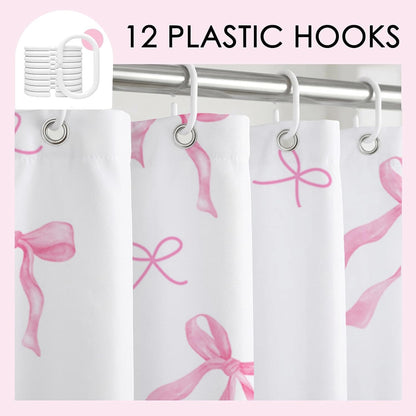 Pink Bow Shower Curtain, Girly Bathroom Decor 72 x 72 inch