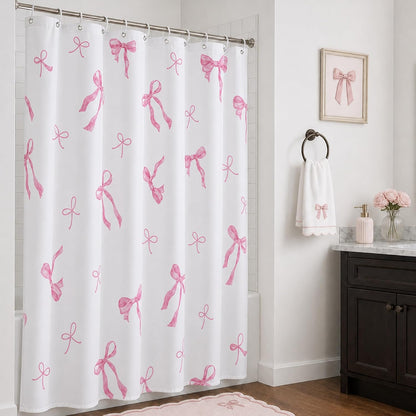 Pink Bow Shower Curtain, Girly Bathroom Decor 72 x 72 inch