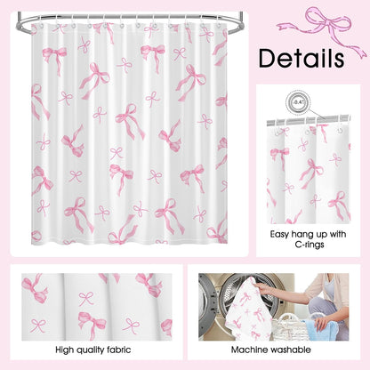 Pink Bow Shower Curtain, Girly Bathroom Decor 72 x 72 inch