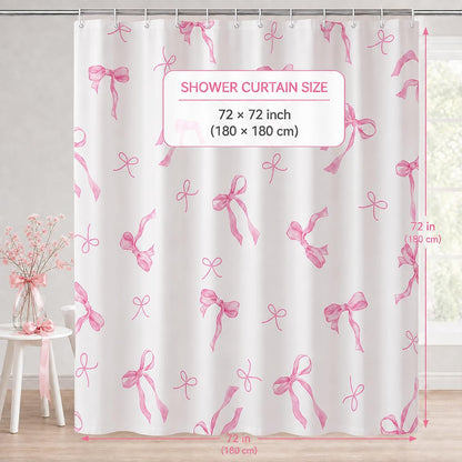 Pink Bow Shower Curtain, Girly Bathroom Decor 72 x 72 inch