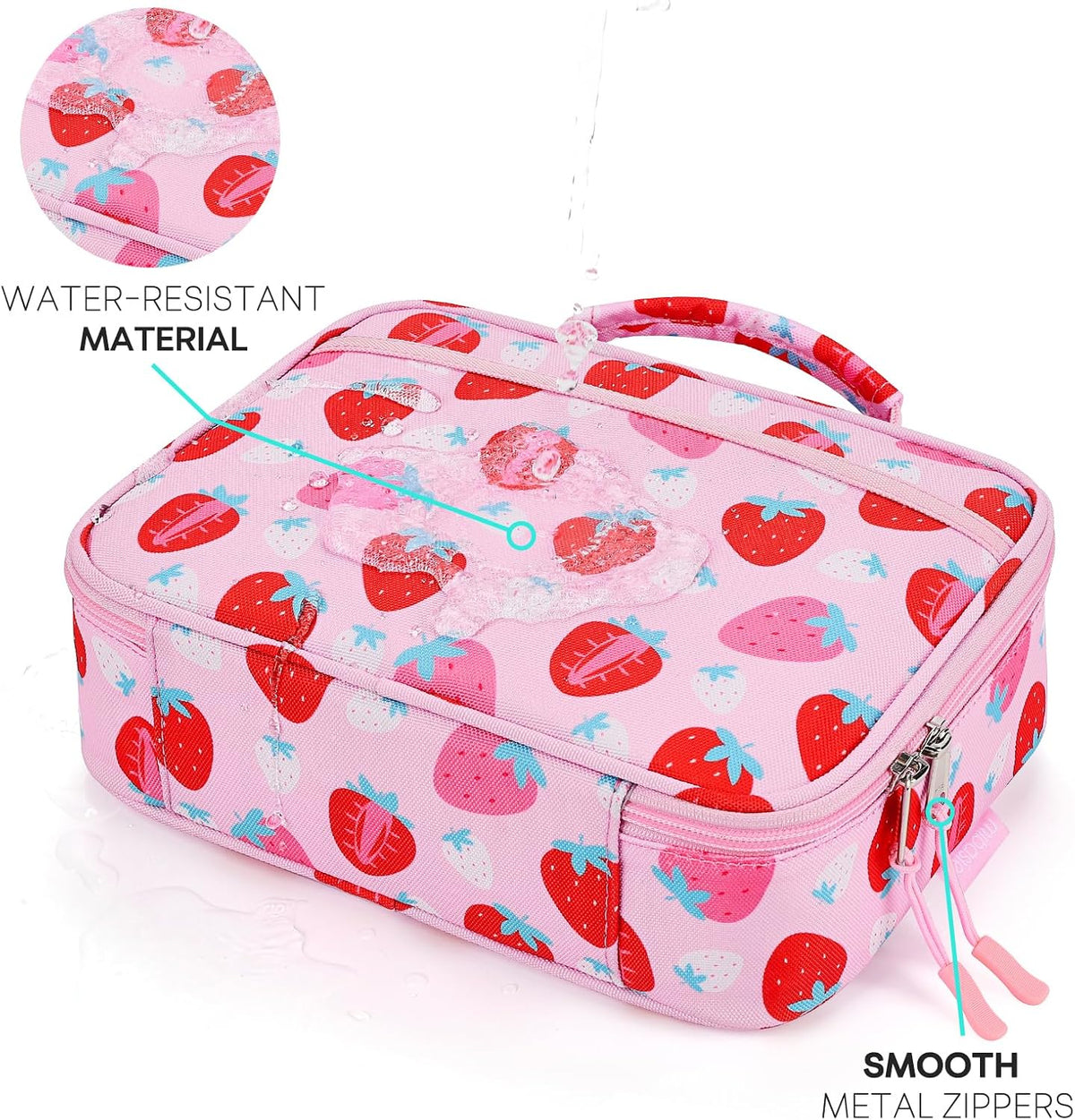 Kids Lunch Box for Girls, Insulated and Reusable Lunch Bag for School Preschool Kindergarten, Assorted Strawberry - Pink