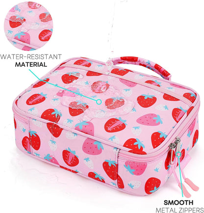 Kids Lunch Box for Girls, Insulated and Reusable Lunch Bag for School Preschool Kindergarten, Assorted Strawberry - Pink