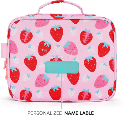 Kids Lunch Box for Girls, Insulated and Reusable Lunch Bag for School Preschool Kindergarten, Assorted Strawberry - Pink