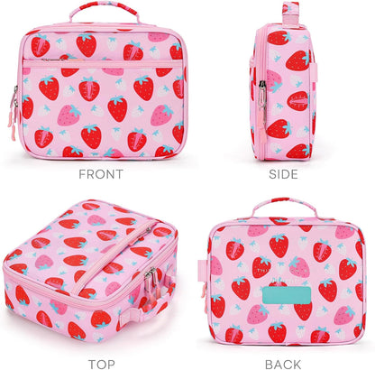 Kids Lunch Box for Girls, Insulated and Reusable Lunch Bag for School Preschool Kindergarten, Assorted Strawberry - Pink