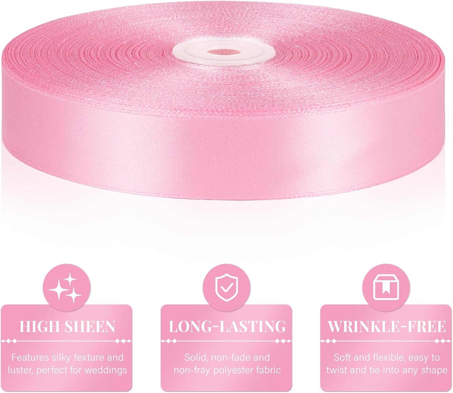 100 Yards 1 Inch Pink Satin Ribbon, Solid Craft Fabric Ribbon for Christmas Gift Wrapping, Bows Making, Flower Bouquet, Wedding Party Decoration