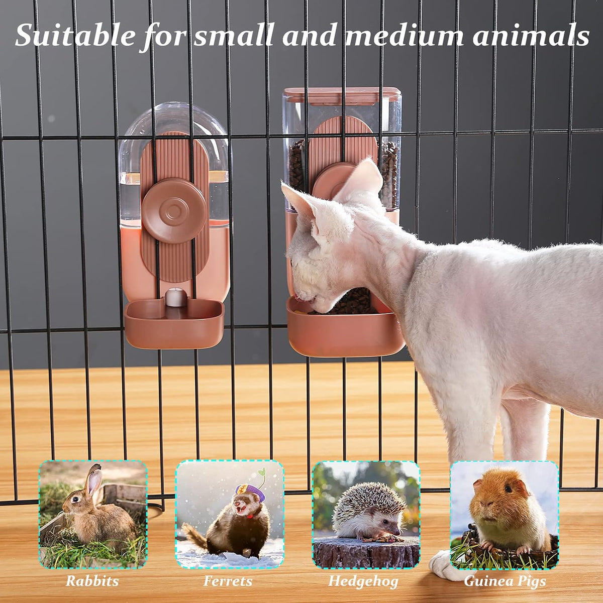 Rabbit Water Dispenser,Bunny Food Bowl,Ferret Feeders Water Bottle for Cage