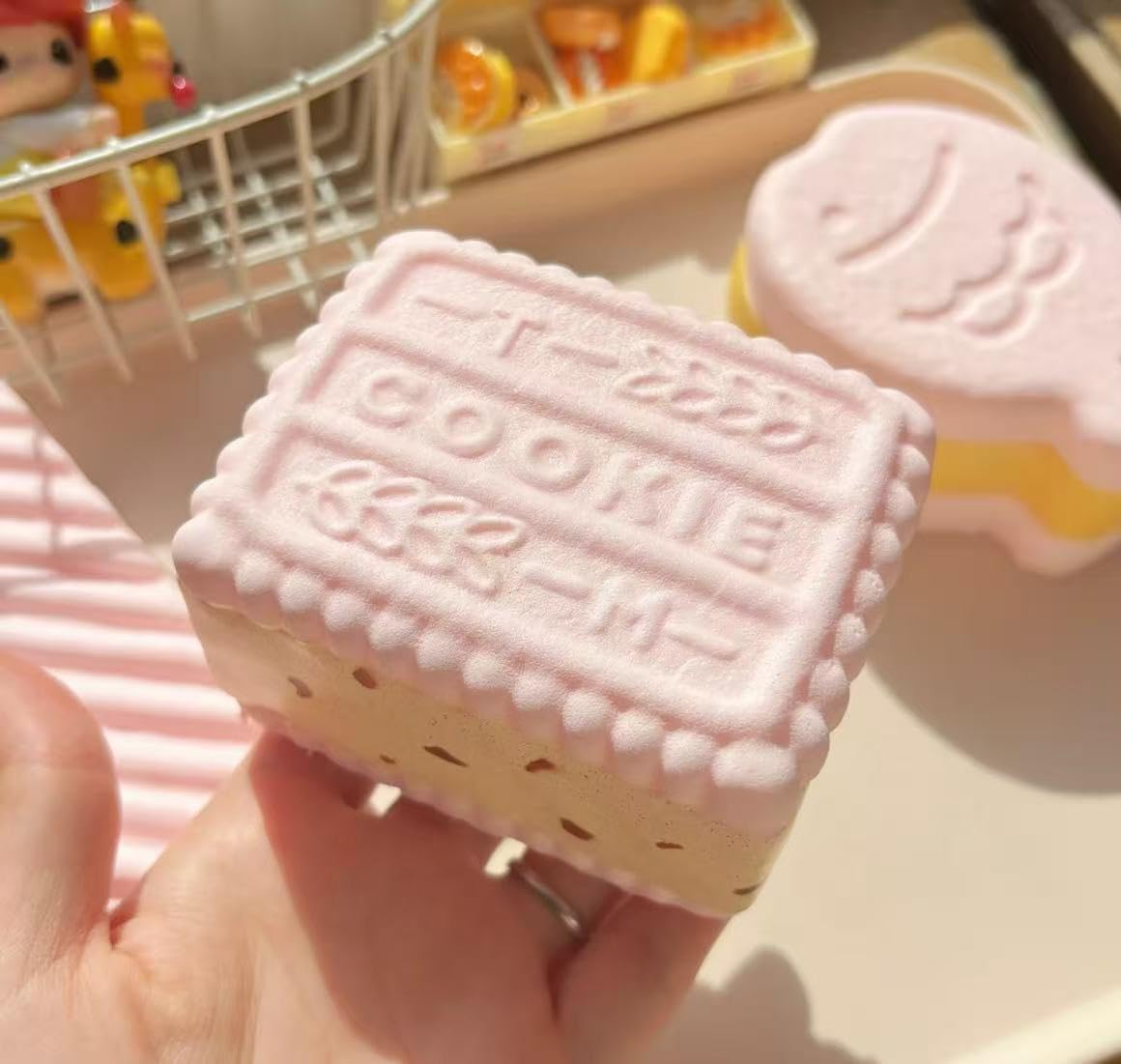 Pink Cookies Squishy Toy - Slow Rising PU Foam Squeeze Bar, Sweet Scented Kawaii Fake Food Fidget for Stress Relief,Cute Desk Decor Gift for Adult Teens(Pink Cookies)